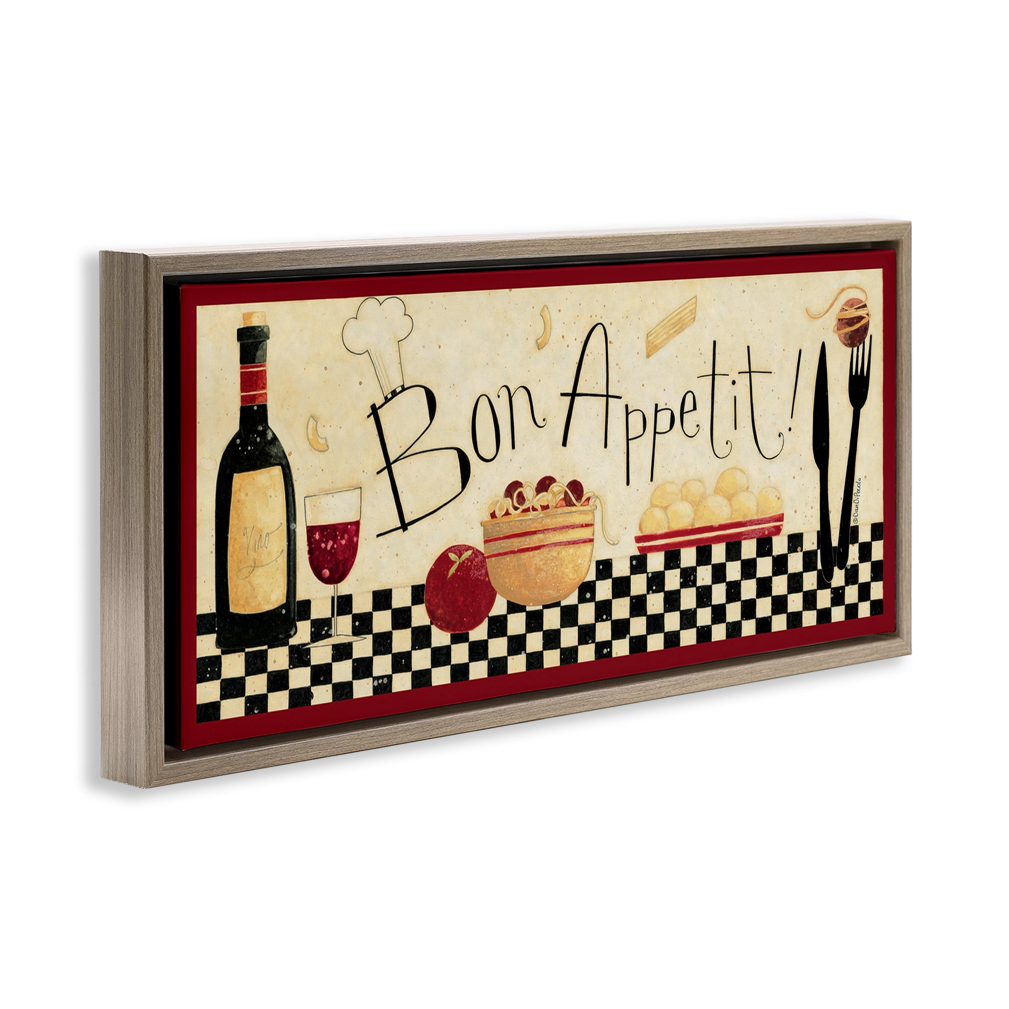Stupell Industries Bon Appetit Traditional Kitchen Food & Beverage Painting Brown Floater Framed Canvas Art Print Wall Art, 31 x 14