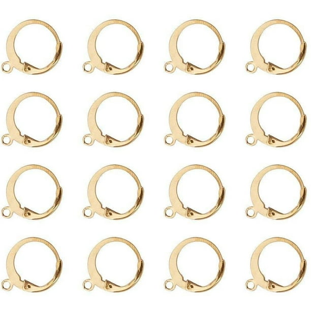 50 piezas de ganchos franceses para pendientes de acero inoxidable 304 con cierre de palanca y aro abierto de 14,5 x 12 x 2 mm para la fabricación de joyas (dorados)