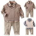 thumbnail image 4 of Toddler Boys 3 Piece Outfit Set Knit Vest Plaid Shirt and Pants Casual Fall Winter Clothes for 1 - 4 Years, 4 of 5