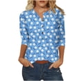 thumbnail image 2 of ICHUANYI Clearance Women's Fashion Three Quarter Sleeve Retro V-Neck Easter Printed Loose Tops Blouse(Light Blue, XXL) ICHUANYI WER2023081510395, 2 of 5