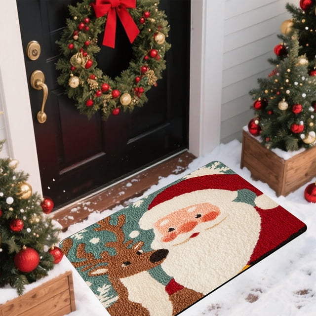 Tapetes de poliéster para decoración navideña, tapete de baño de diatomeas de Papá Noel de imitación de punto, tapete decorativo para entrada, tapete navideño para decoración de Halloween, decoración