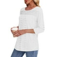 thumbnail image 7 of fatyb Womens 3/4 Sleeve Eyelet Tops Crewneck Casual Loose Tunic Tops Lightweight Hollow out Tee Blouses, 7 of 7