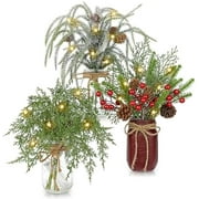 Christmas TableDecorations with Artificial Greenery, Pinecones, Berries, 3Pack Mason Jar Centerpiece with Fairy Lights, Christmas Centerpieces for Dining Tabletop, Kitchen, Mantel, Xmas, Winter Decor