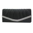 thumbnail image 2 of WQJNWEQ Pleated Satin Wedding Evening Bridal Clutch Purse with Rhinestones BK, 2 of 3