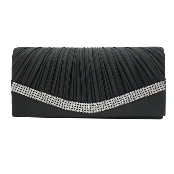 Pochette de Soirée de Mariage Plissée en Satin pour Mariée avec Strass BK