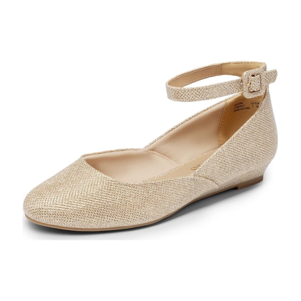 Zapatos DREAM PAIRS REVONA Flats con Correa al Tobillo y Brillo Dorado