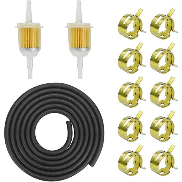 Kit de manguera de gasolina, línea de combustible de 2 m, diámetro de 5 mm + filtro de combustible de interfaz de 2 x 5 mm + abrazaderas de manguera de 10 x 9 mm para automóvil motocicleta scooter