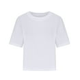 thumbnail image 3 of Olyvenn Savings Cotton Tshirts for Women Drop Shoulder Crew Neck Oversized Crop Tops Workout Tops Tees Oversized Workout Cropped T Shirts White 4, 3 of 5