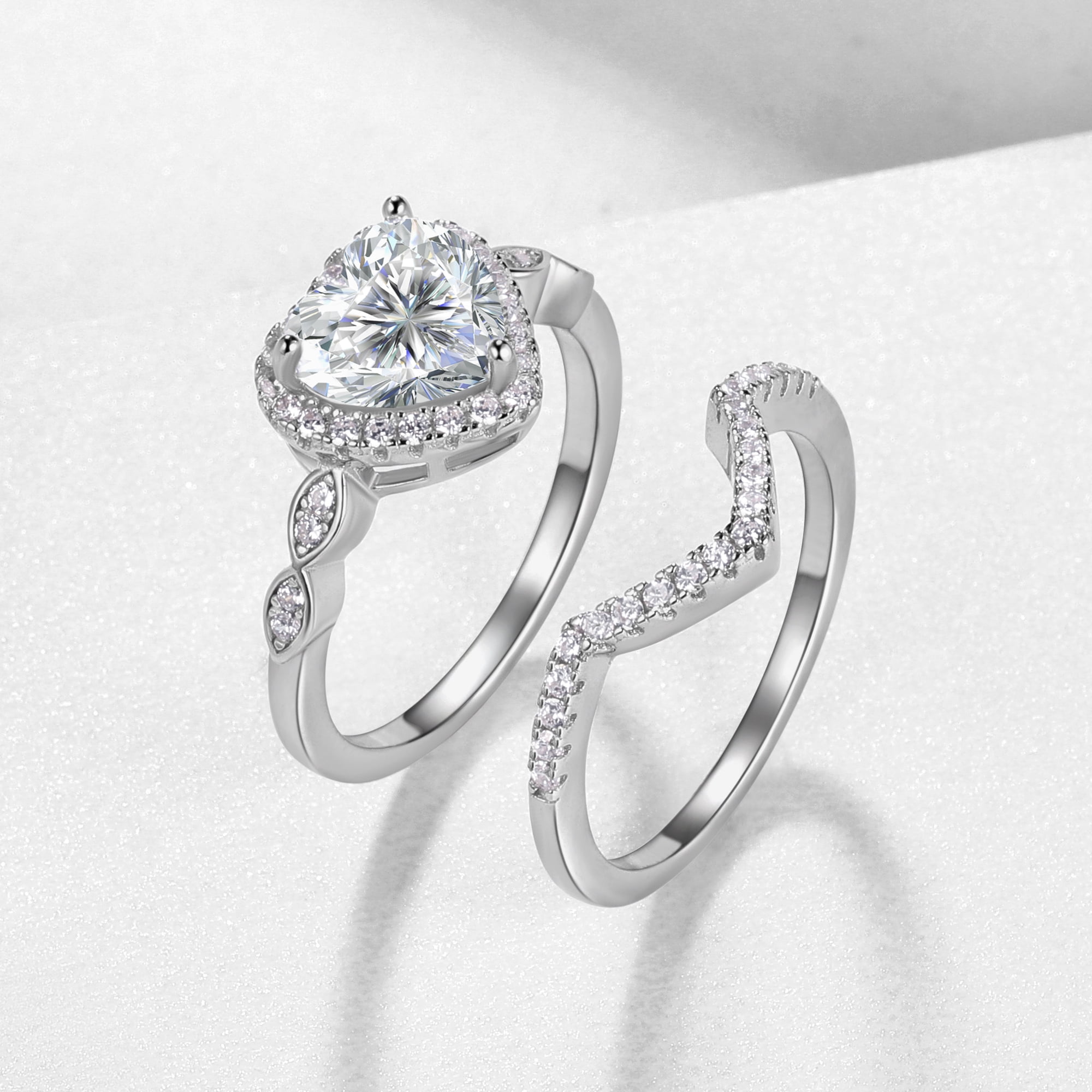 Beautlace 2Ct Heart Wedding Ring Set,Sterling Silver Moissanite Engagement Bridal Rings Set for Women Size 7