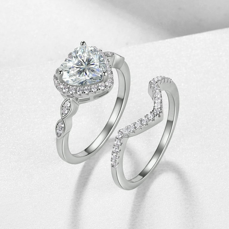 Beautlace 2Ct Heart Wedding Ring Set,Sterling Silver Moissanite
