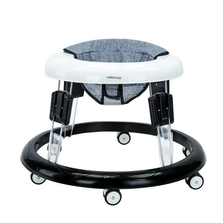 UBRAVOO 9 Adjustable Height Baby Walker, Universal Wheels, for Girls Boys 6-18 Months, Flax Grey