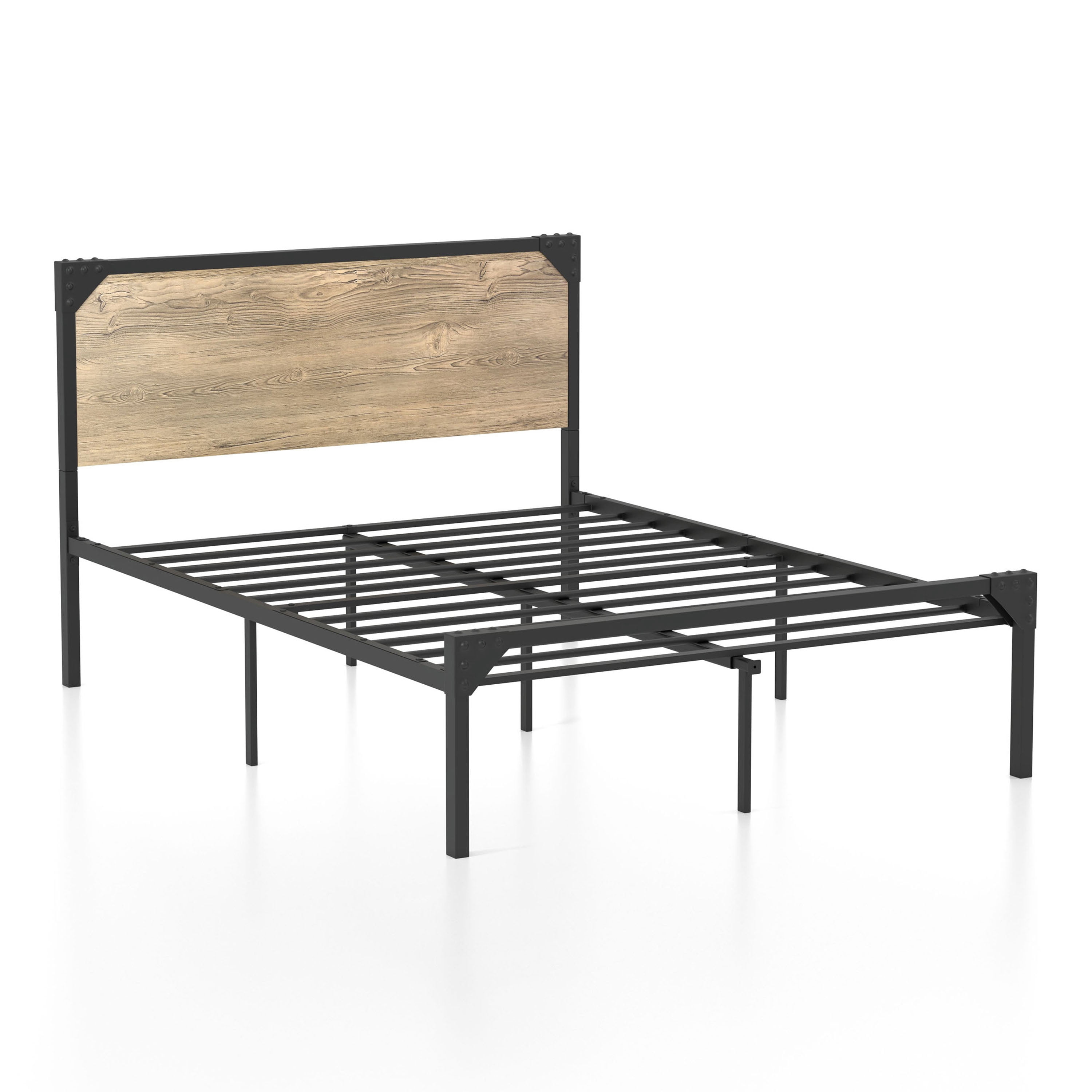 Furniture of America Fahr Industrial Steel Platform Bed With Straight Headboard, Full, Light Gray