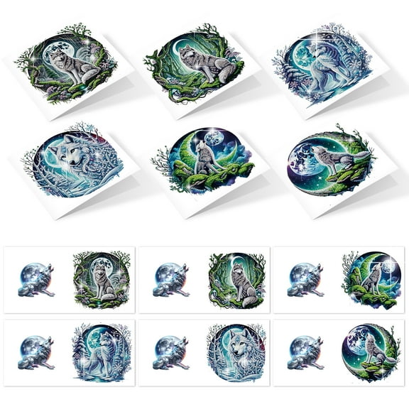 6pcs Diamond Painting Kit Greeting Card, Bully Wolf 5D DIY Diamond Handmade Holiday Greeting Card with Envelope, Christmas Gift Congratulation