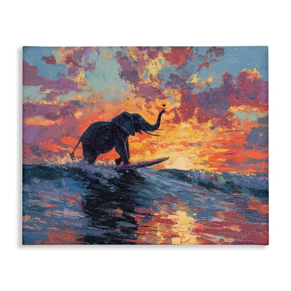 Sunset Surf Elephant Canvas Wall Art, design by Ziwei Li