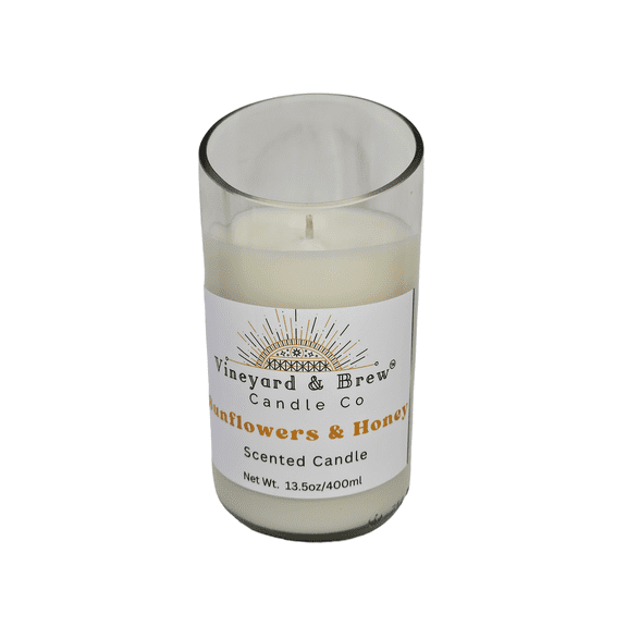 Repurposed Chardonnay Wine Bottle Sunflowers & Honey 13.5oz Vineyard & Brew