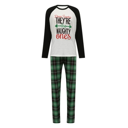 

Spring hue Matching Family Christmas Pajamas Letter Raglan Tops + Plaid Pants