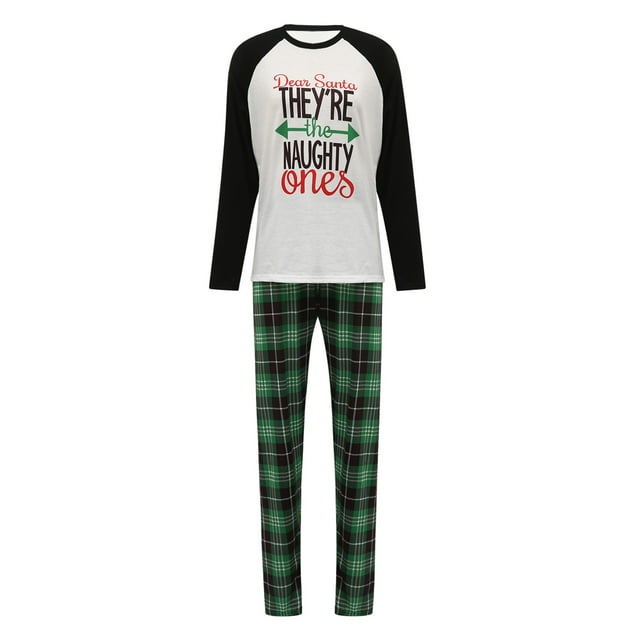 xiaxaixu Pyjamas de Noël Assortis pour la Famille Hauts Raglan à Lettres + Pantalons à Carreaux