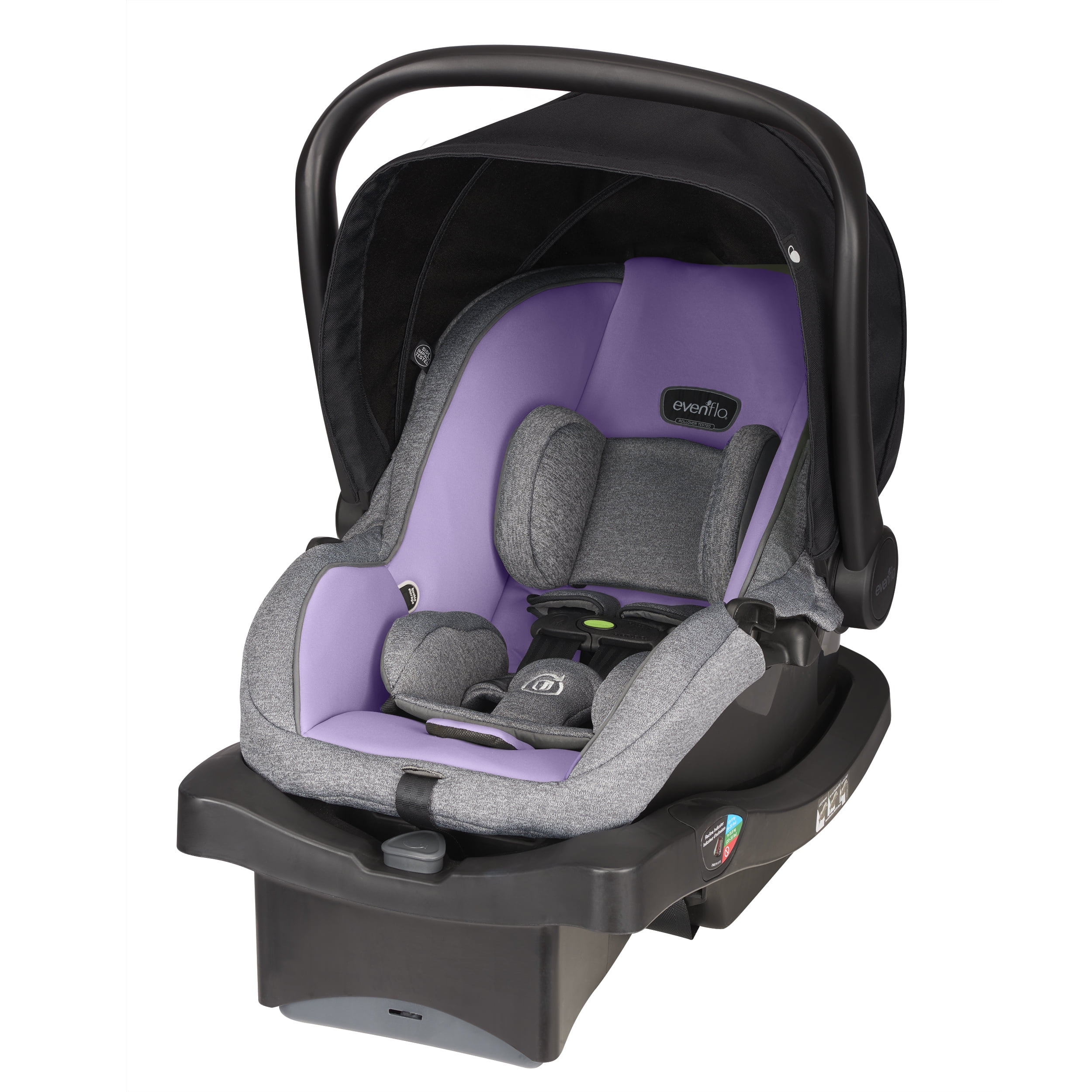 purple infant car seat and stroller