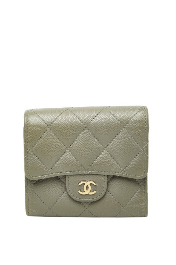 Pre-Owned Chanel Coco Mark Tri-fold Wallet, Gray Caviar Leather, Women's CHANEL