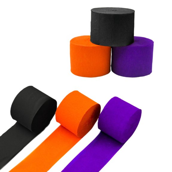 Halloween Streamers Crepe Paper 6rolls Themed Party Decorations 1.77in×82ft (Purple Orange Black)