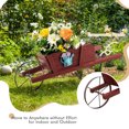 thumbnail image 4 of Patiojoy Flower Pot Wheelbarrow Planter Solid Pine Wood Wagon Planter w/ Triangular Metal Support 2 Energy-saving Handles Movable Whee Red, 4 of 9