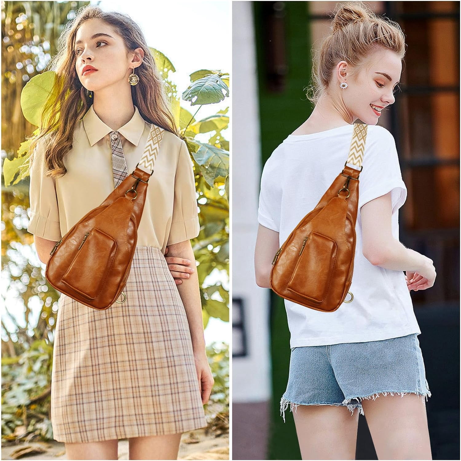Sling Bag for Women Crossbody, PU Leather Small Sling bags Sling Chest Shoulder Backpack for Traveling Hiking