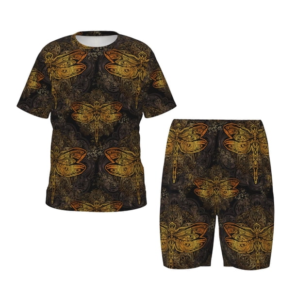 Balery Gold Dragonfly Mandala Conjunto de Pijama Infantil de Manga Corta con Estampado – Ropa de Dormir de Algodón Suave-4X-Large