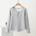 thumbnail image 2 of Erwazi Women's Pajamas Top Solid Button Front Crew Neck Long Sleeve Shirt Hem Warm Base Layer, 2 of 3