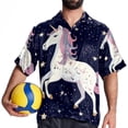 thumbnail image 4 of Starry Unicorn Men's Short Sleeve Hawaiian Shirt Button Down Poplin Beach Casual Printed Unisex Summer Tops, 4 of 6