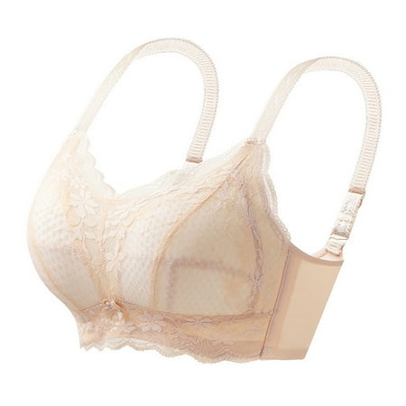 Elvqul Bras Women Full Coverage Front Closure Beige Standard Straps Underwire Underwear Nylon Bras