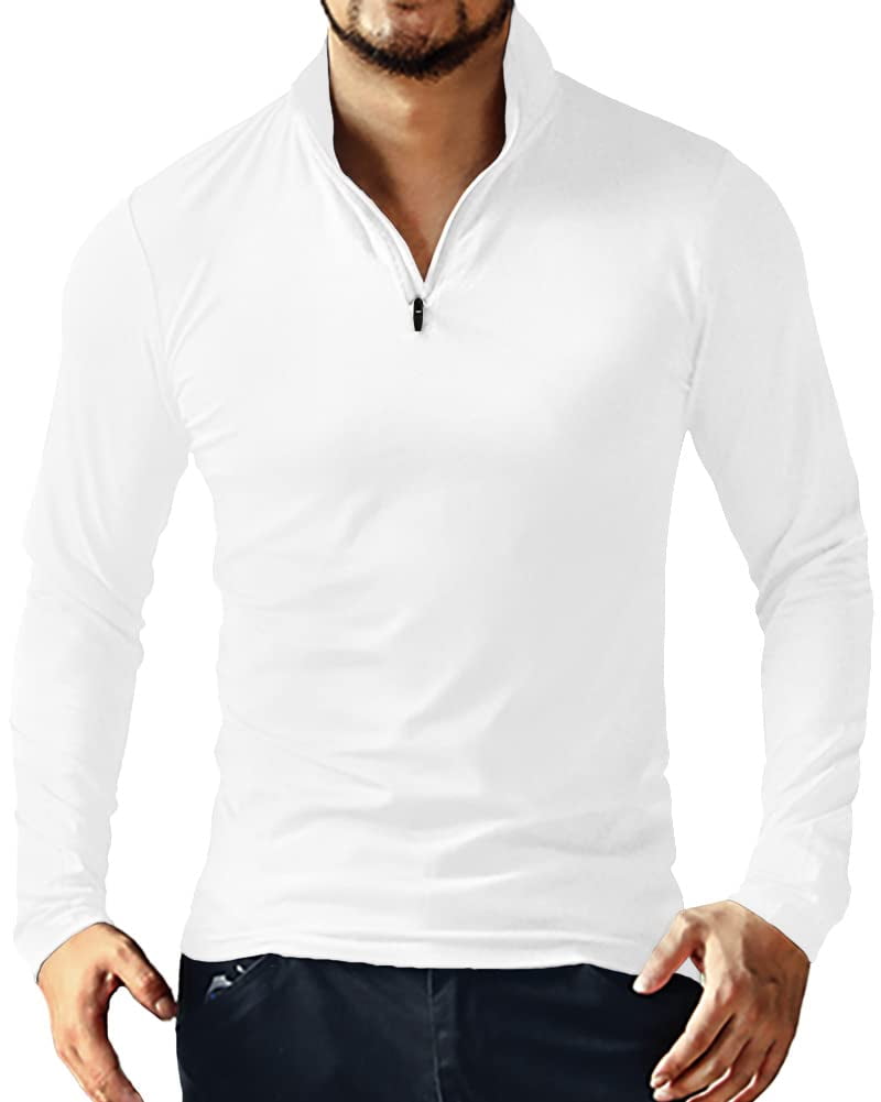 MLANM Men's Long Sleeve Polo Shirts Quarter-Zip Casual Slim Fit Mock ...