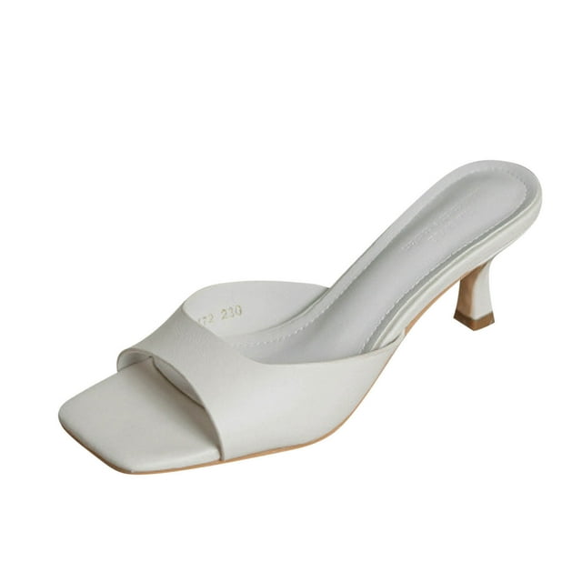 Beige Elegant Square Toe Open Toe High Heels For Women Made From Genuine Leather For A Sophisticated Look