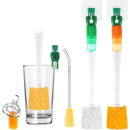 5-in-1 Washing Brush 2PCS Cup Brush Bottle Brush Cleans Cup Lid Grooves (Orange + Green)