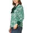 thumbnail image 4 of Allegra K Blouse à Manches Longues Boho à Imprimé Floral pour Femme avec Nœud, Col en V, Hauts TG Vert, 4 of 7