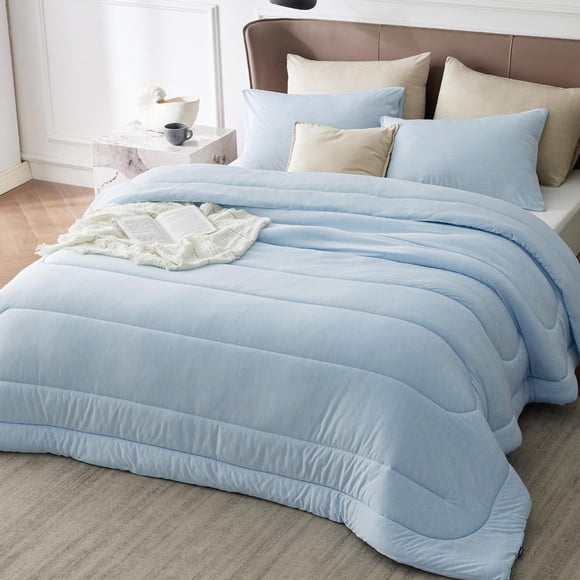 Juego de edredón Bedsure, tamaño queen, azul helado, reversible, 3 piezas
