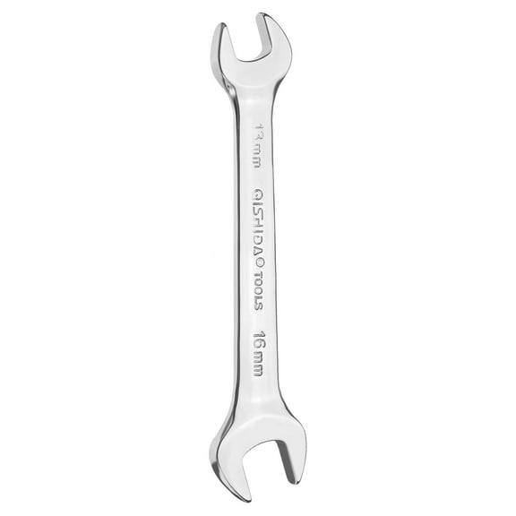 Uxcell Double Open End Wrench 13mm x 16mm Metric 15 Degree Offset Angle Small Flat Head Wrench Mirror Polished Open Ended Spanner for Automotive Repair Furniture Assembly