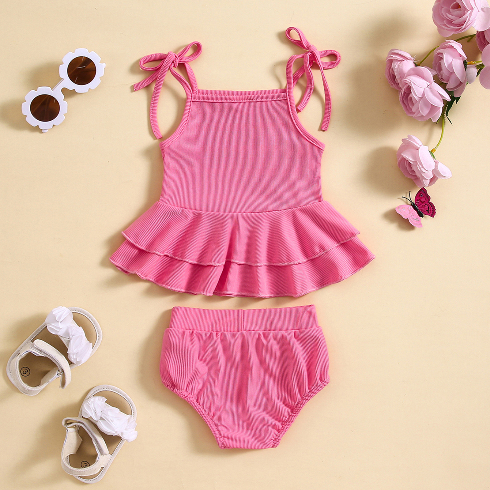 AdBFJAF Cute Swimsuits for Kids Toddler Girls Sleeveless Solid Beach ...