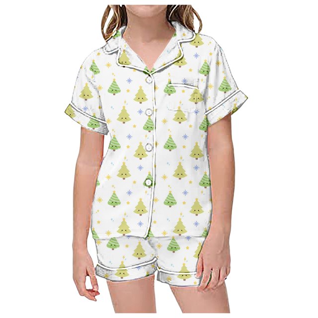 MIASHUI Girls Sleepwear & Robes Kid's Summer Homewear Printed Pajamas Suits Short Sleeve T-Shirt and Pants Set for Children