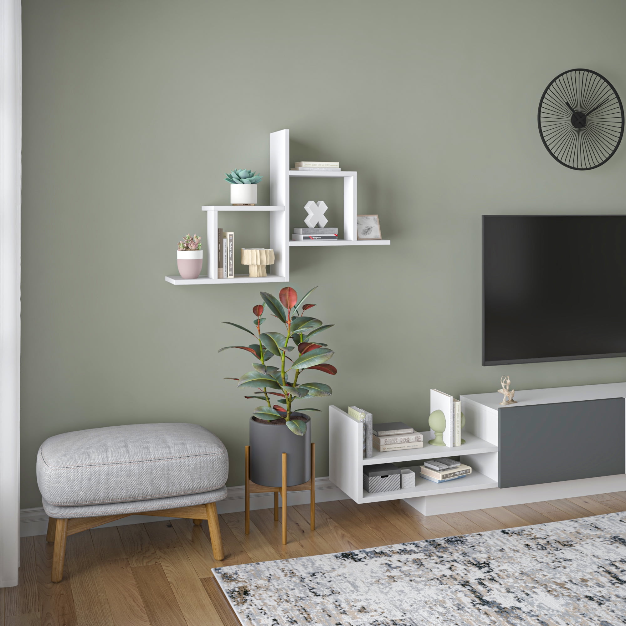 Ada Home Decor Furniture 33.86" 2 Tier White Webb Modern Wall Shelf