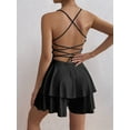 thumbnail image 3 of Women'S Tie Back Spaghetti Strap Mini Dress Tiered Ruffle Fit and Flared A Line Cute Short Party Dress Black S, 3 of 7