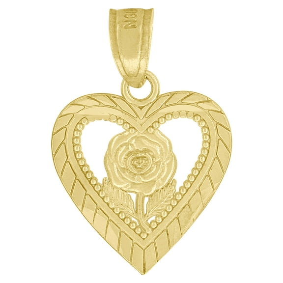 10kt Real Yellow Gold Womens Flower Heart Charm Pendant