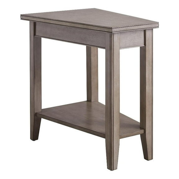 Pemberly Row Recliner Wood Wedge Table with Shelf in Smoke Gray