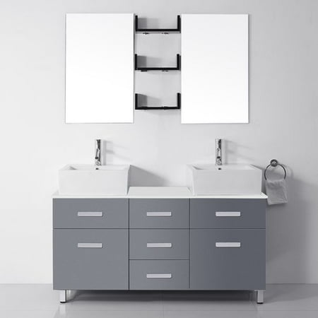 Virtu Usa Ultra Modern Series 56 Double Bathroom Vanity Set With Virtu Usa Ultra Modern Series 56 Double Bathroom Vanity Set With White Stone Top And Mirror