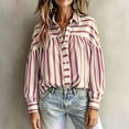 thumbnail image 4 of Boho Striped Button Down Shirt for Women, Vintage Long Sleeve Puff Sleeve Blouse, Oversized Loose Fit Casual Tops, Fall Fashion Tunic Hot Pink S, 4 of 5