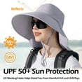 thumbnail image 2 of Womens Sun Hat Rollable UPF 50+ Wide Brim and Ponytail Hole, Hiking Safari Gardening Hat with Neck Flap, Gray, 2 of 8
