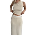 thumbnail image 2 of Womens French Two Piece Set Knit High Neck Vest and Midi Skirt Outfit Versatile Chic Beige L, 2 of 8