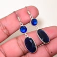 thumbnail image 4 of Blue Sapphire (Simulated) Gemstone 925 Sterling Silver Bezel Earring 1.95" E67, 4 of 4