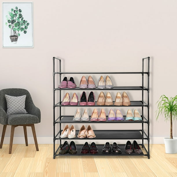 Étagère à chaussures, étagère de rangement en fer à 5 niveaux avec tige de  suspension et crochets à double rangée, étagère à chaussures verticale peu