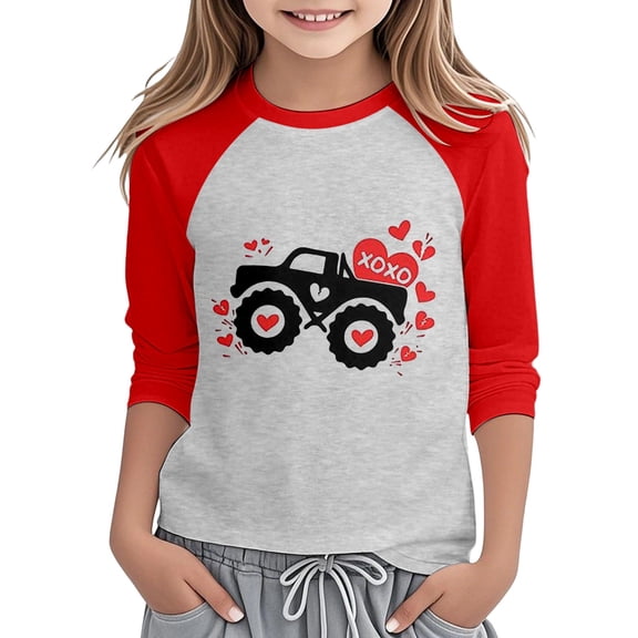 Valentines Shirts for Girls Toddler Kids Raglan Long Sleeve Top Cute Cars Printed Casual Blouse Crew Neck Boys Tshirts