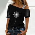 thumbnail image 3 of Gibobby Playera de Manga Corta con Cuello Redondo Mujeres Impreso Hombro Tops Sexy Glitter Camisa manga corta Blusa Tops(Negro,G), 3 of 4